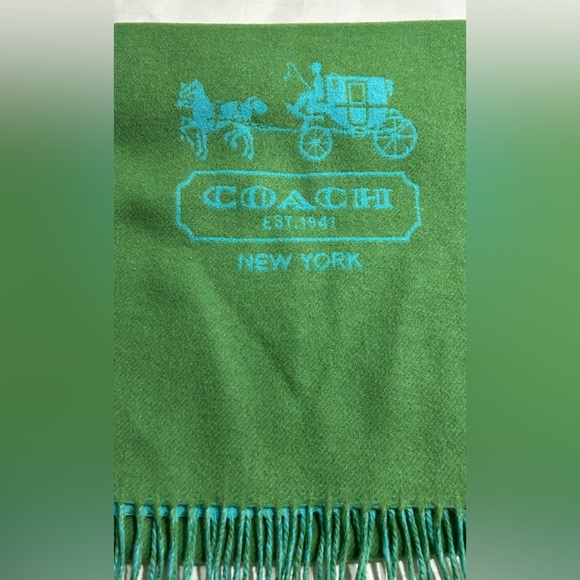 NWT Coach Cashmere Scarf, Horse and Carriage Logo, Tassel 83138, MSRP $198 - Picture 5 of 10